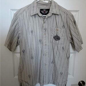 Harley-Davidson Men's Beige Striped Button Down Shirt